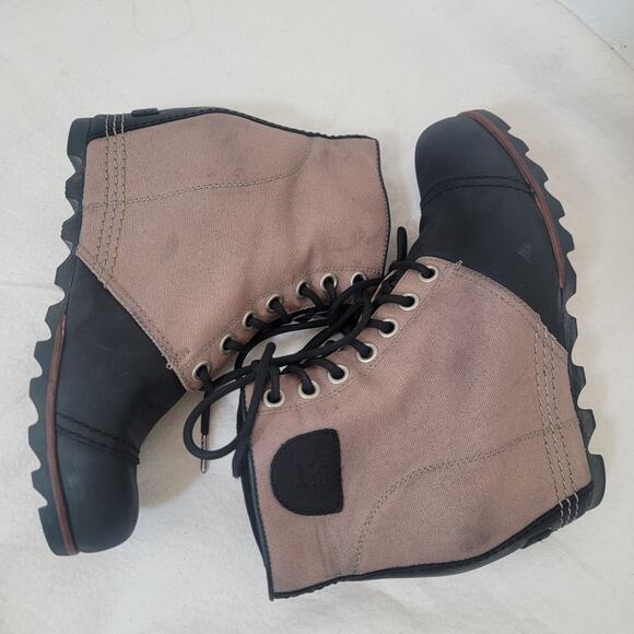 Sorel PDX Wedge Ankle Boots Women Size 10 Shoes Waterproof Lace Black Tan - Picture 6 of 16